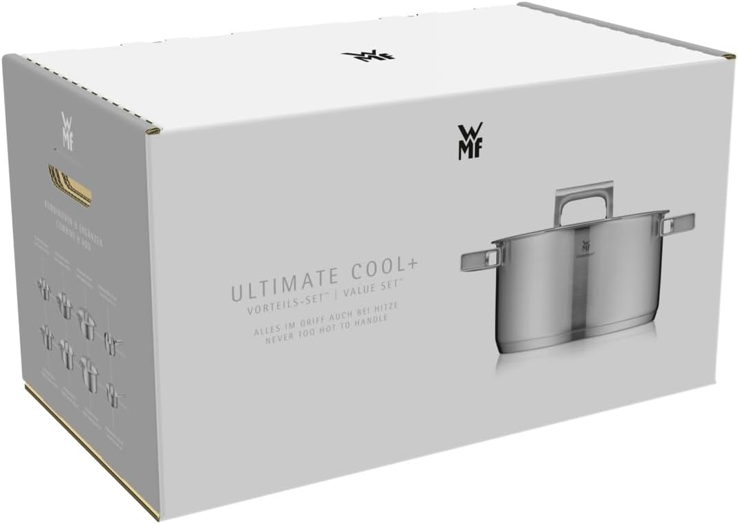 WMF Ultimate Cool Kochtopf klein 24 cm, Edelstahldeckel, Bratentopf Induktion 4,1l, Cromargan Edelstahl matt, wärmereduzierende Griffe, Induktions Topf mit Innenskalierung, spülmaschinengeeignet