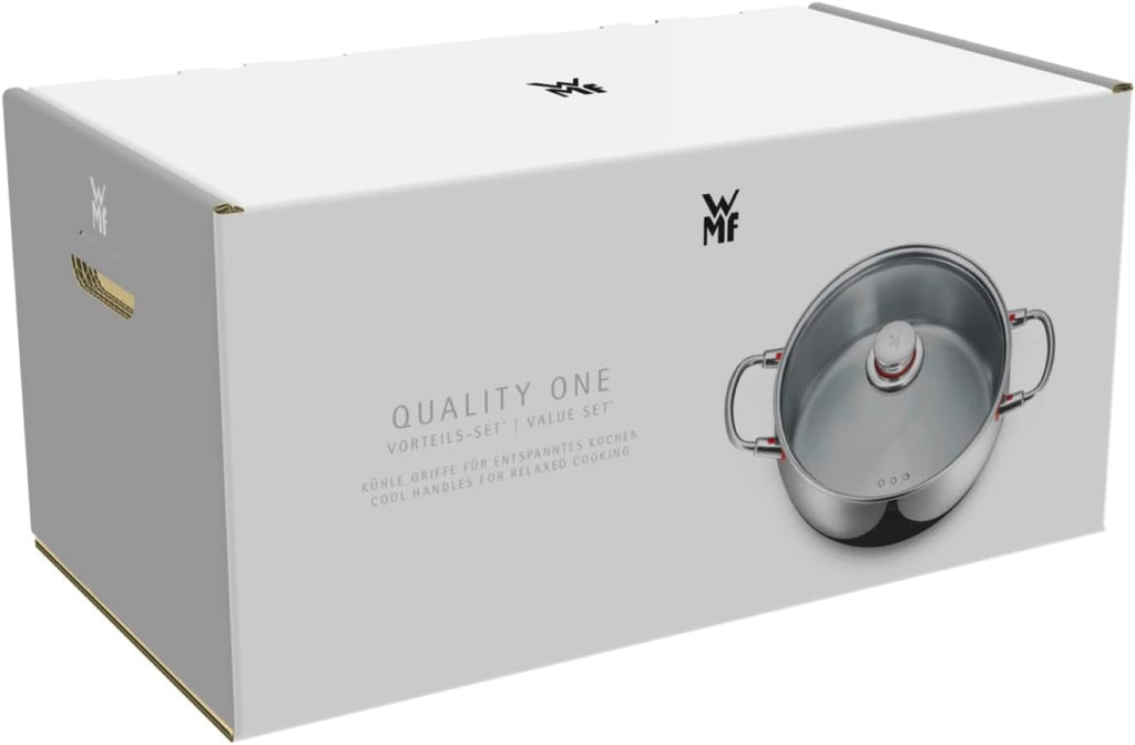 WMF Quality One Topfset Induktion 5-teilig, Kochtopf Set mit Glasdeckel, Cromargan Edelstahl poliert, Induktions Töpfe Set unbeschichtet, Dampföffnung, für alle Herdarten geeignet