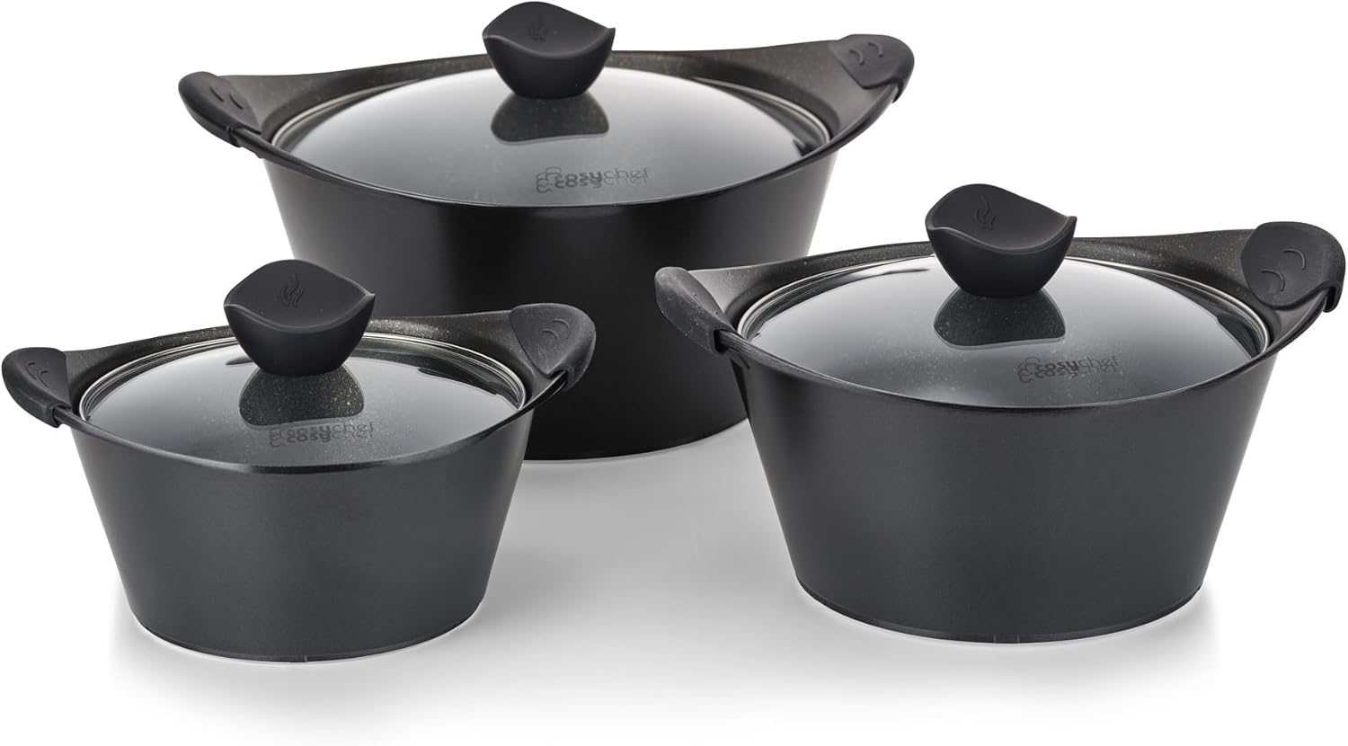 CosyChef Gaia 3er KochTopf Set, 20-24-28 cm, 6-teiliges Kochtopfset mit Glasdeckel und Antihaftbeschichtung - Geeignet für alle Herdarten, auch Induktion - PFOA-frei