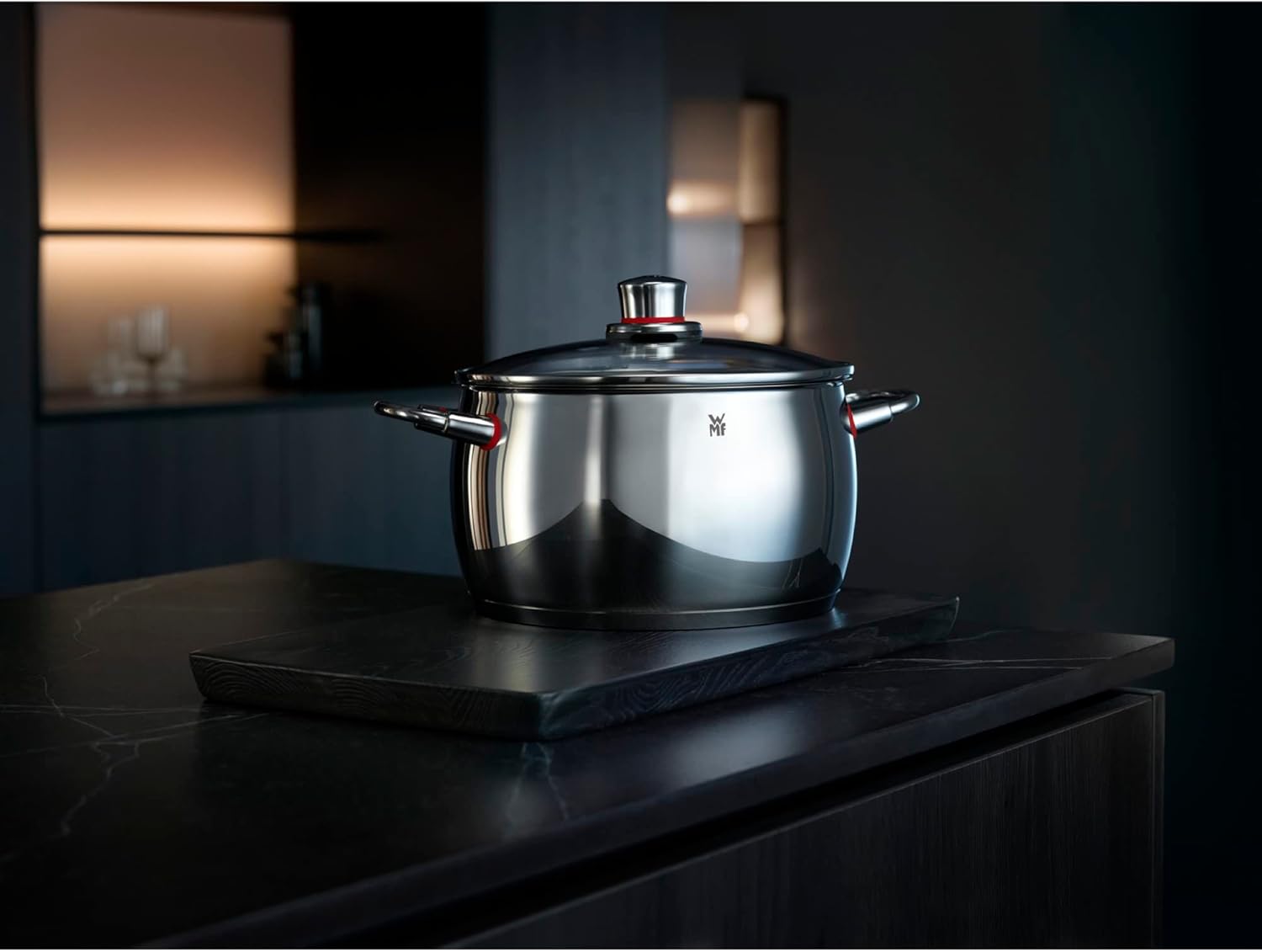 WMF Quality One Topfset Induktion 5-teilig, Kochtopf Set mit Glasdeckel, Cromargan Edelstahl poliert, Induktions Töpfe Set unbeschichtet, Dampföffnung, für alle Herdarten geeignet