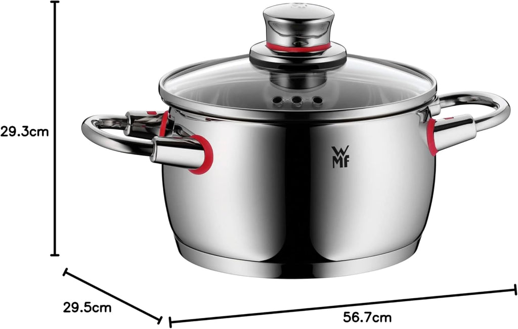 WMF Quality One Topfset Induktion 5-teilig, Kochtopf Set mit Glasdeckel, Cromargan Edelstahl poliert, Induktions Töpfe Set unbeschichtet, Dampföffnung, für alle Herdarten geeignet