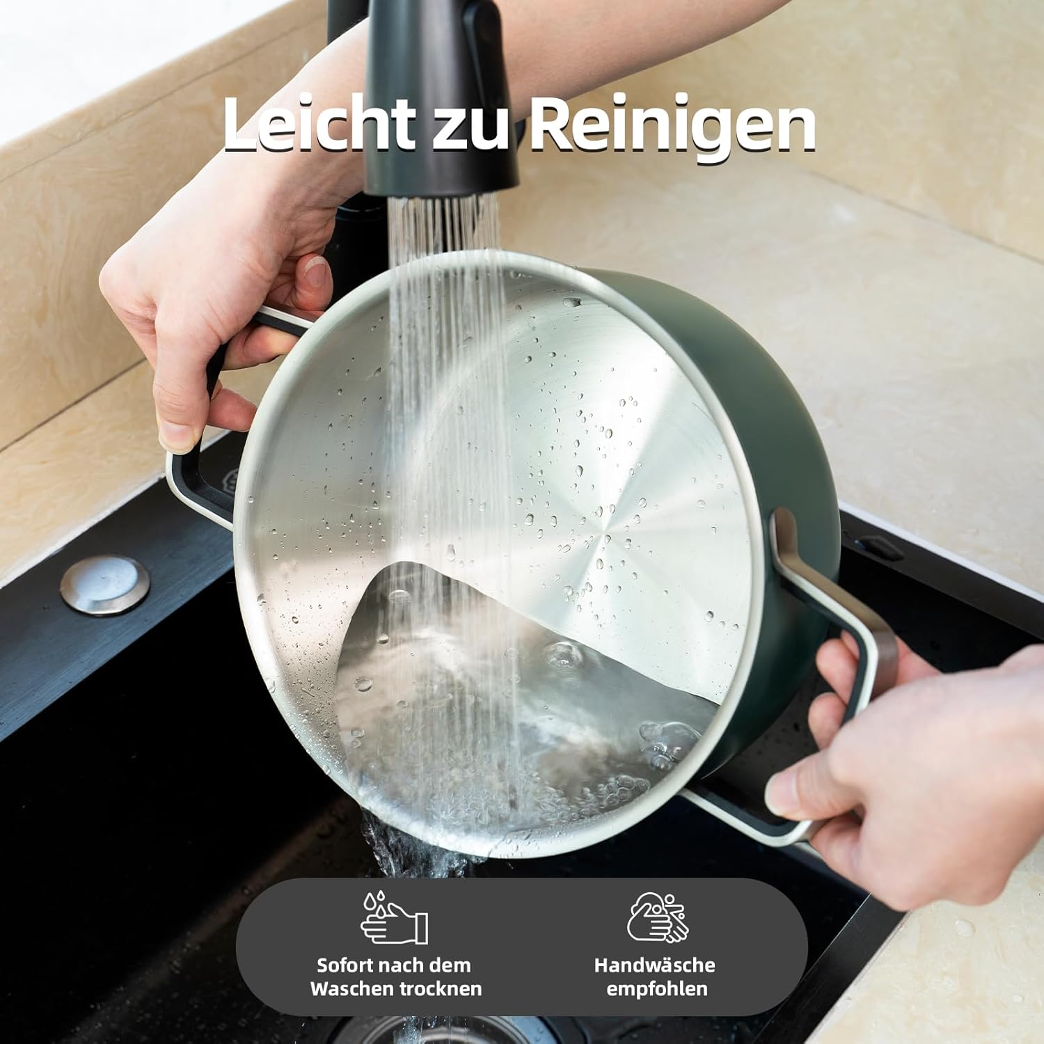 ROYDX Edelstahl Topfset Induktion, 6-teiliges Töpfe Set mit Glasdeckel und Stay Cool Griff topf set für alle Herdarten und Backofen geeignet, Kochtopfset edelstahl unbeschichtet (grün)