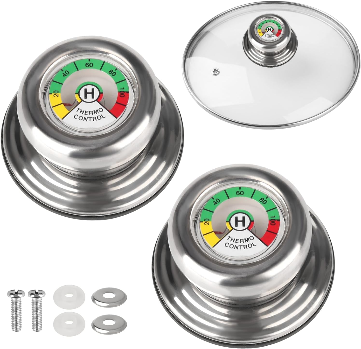 2 Stück Topfdeckelgriff mit Thermometer, kompatibel mit AMC Töpfen und Pfannen Thermo Deckelknopf Deckelgriff Ersatz Ersatz Topf Griff Thermometer für Thermometer Topfdeckelgriff