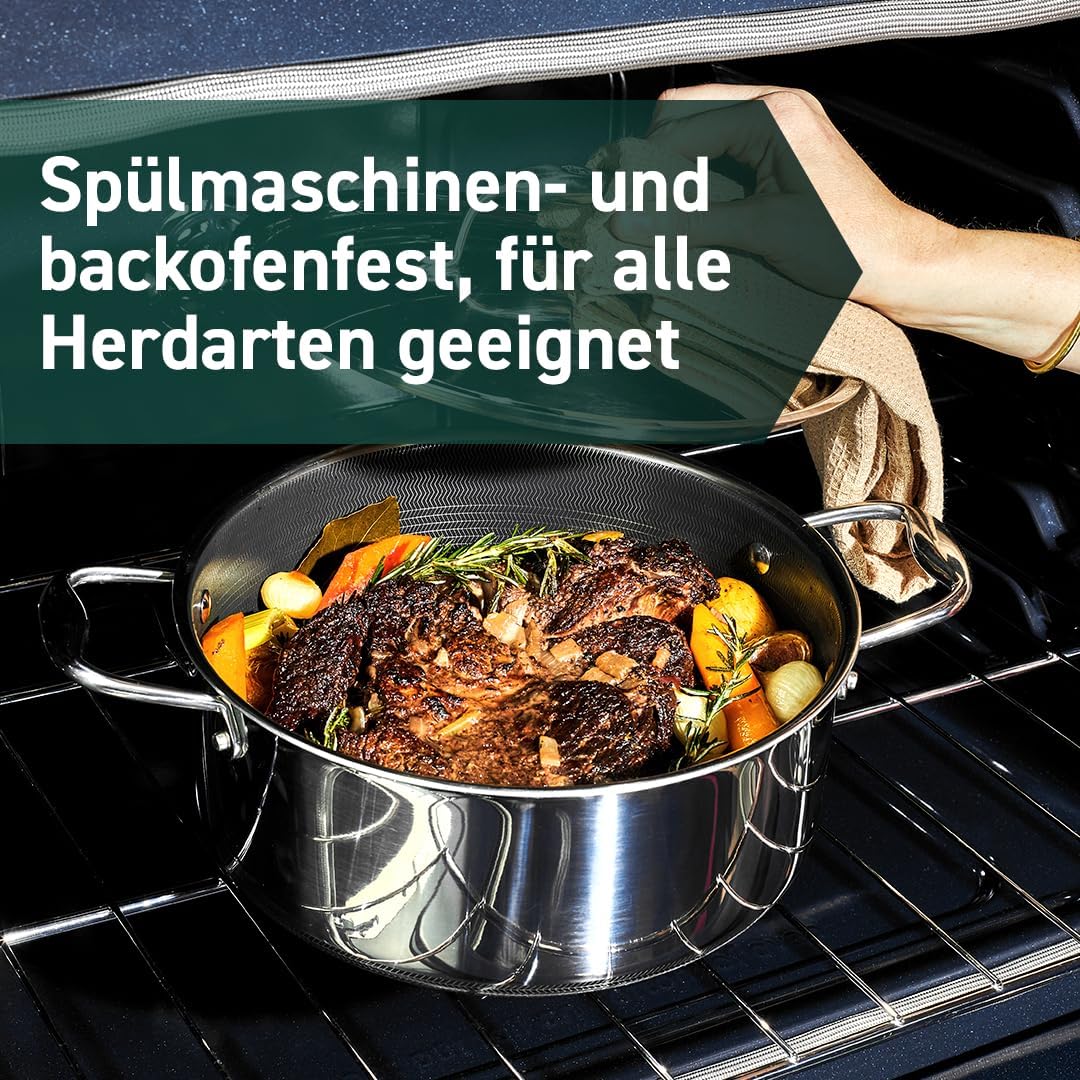 HexClad Dutch-Oven-Auflaufform, 4,7 liter, antihaftbeschichtet, Deckel aus rostfreiem Stahl, spülmaschinen- und ofenfest, für alle Herdarten geeignet
