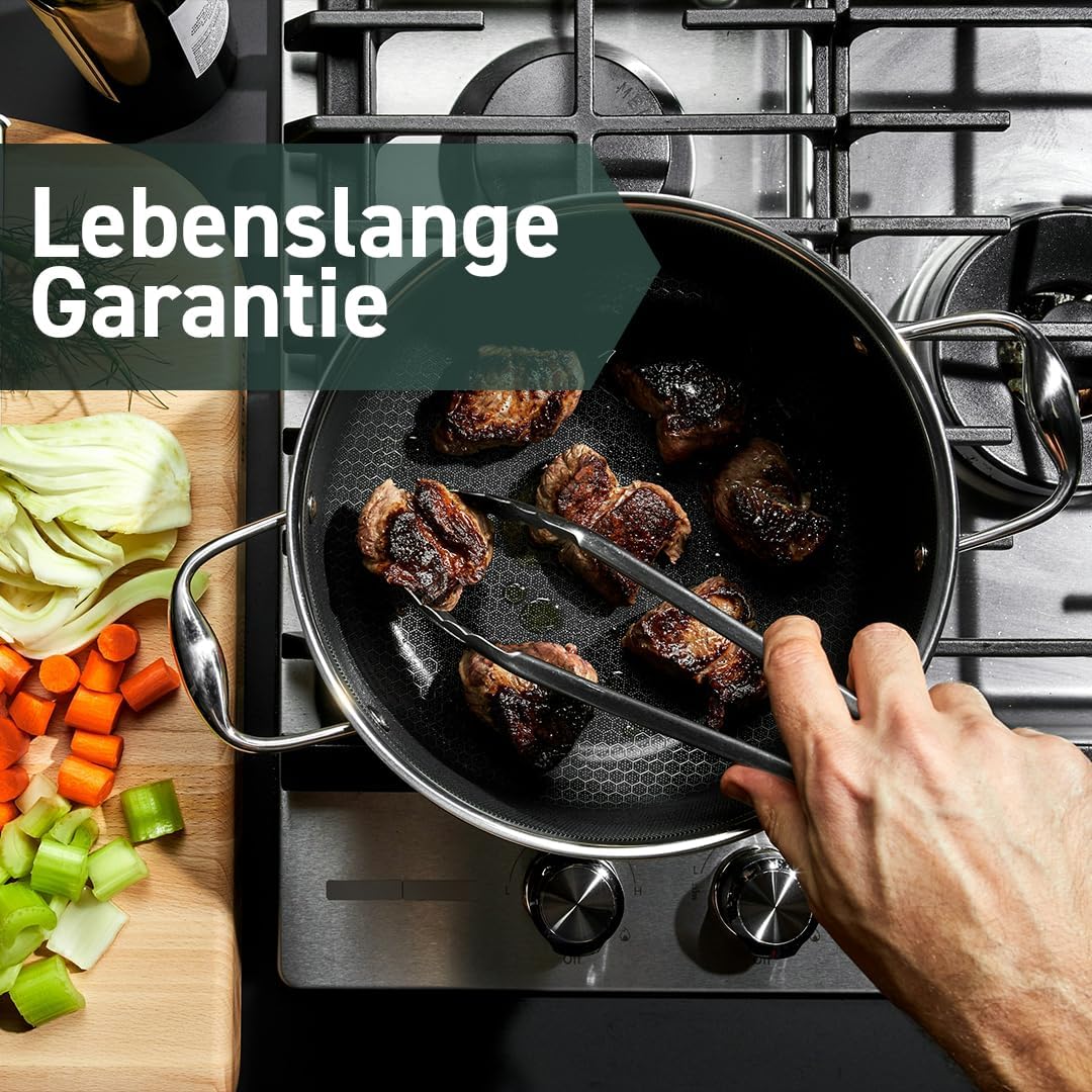 HexClad Dutch-Oven-Auflaufform, 4,7 liter, antihaftbeschichtet, Deckel aus rostfreiem Stahl, spülmaschinen- und ofenfest, für alle Herdarten geeignet