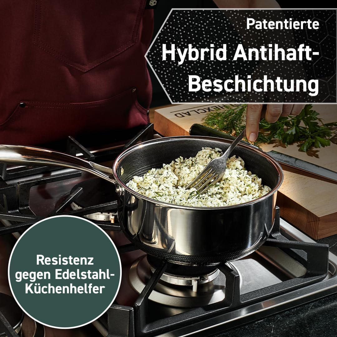 HexClad Dutch-Oven-Auflaufform, 4,7 liter, antihaftbeschichtet, Deckel aus rostfreiem Stahl, spülmaschinen- und ofenfest, für alle Herdarten geeignet