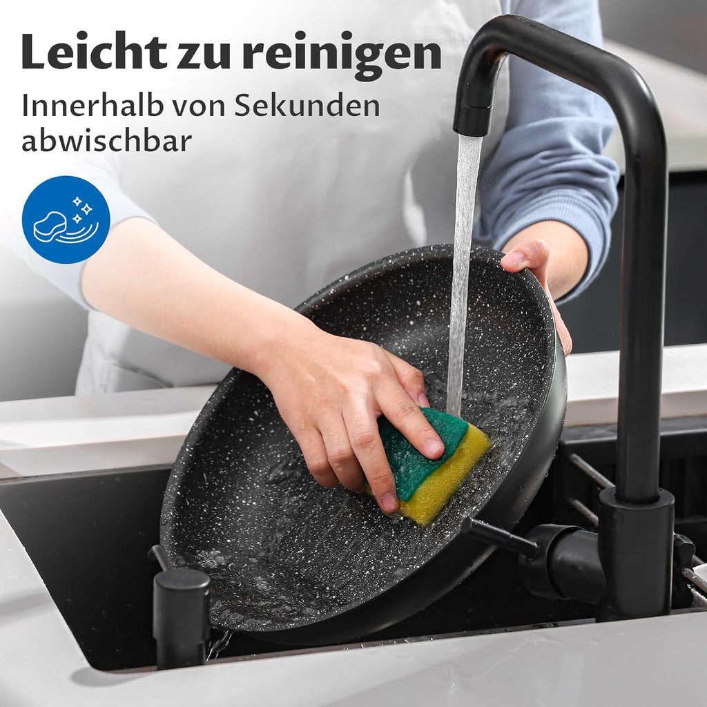 BEZIA Induktions Pfannen Set mit abnehmbaren Griffen, antihaftbeschichtetes Pfannenset, Für alle Herdarten, stapelbares Design, spülmaschinen-/ofenfest, PFAS-frei
