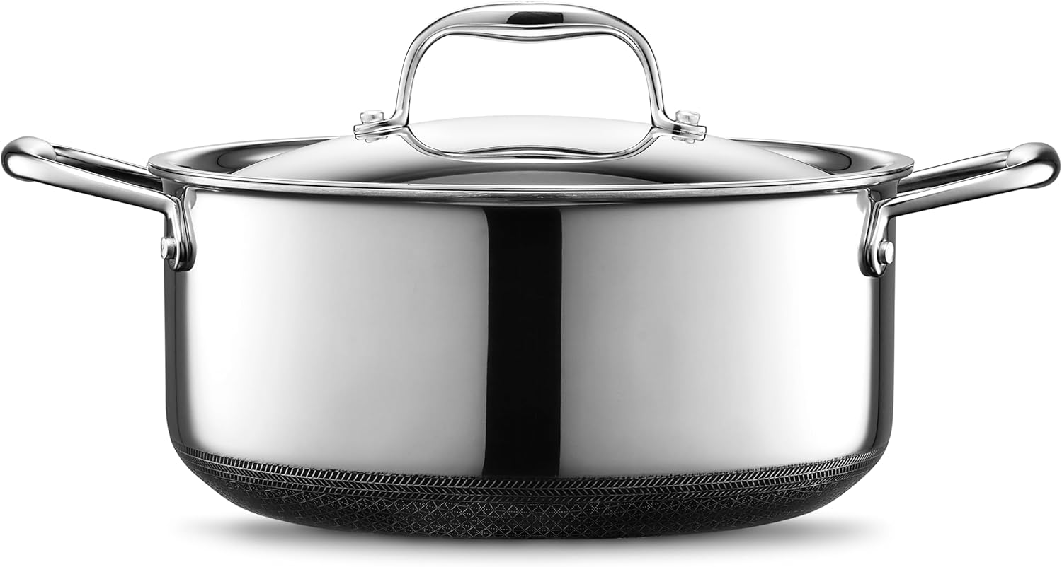 HexClad Dutch-Oven-Auflaufform, 4,7 liter, antihaftbeschichtet, Deckel aus rostfreiem Stahl, spülmaschinen- und ofenfest, für alle Herdarten geeignet