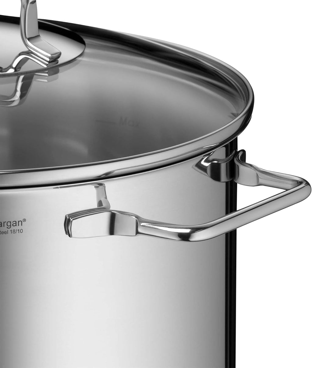 WMF Nudeltopf mit Sieb 24 cm Induktion, Kochtopf groß 7l, Spaghettitopf mit Glasdeckel, Cromargan Edelstahl poliert, Pastatopf
