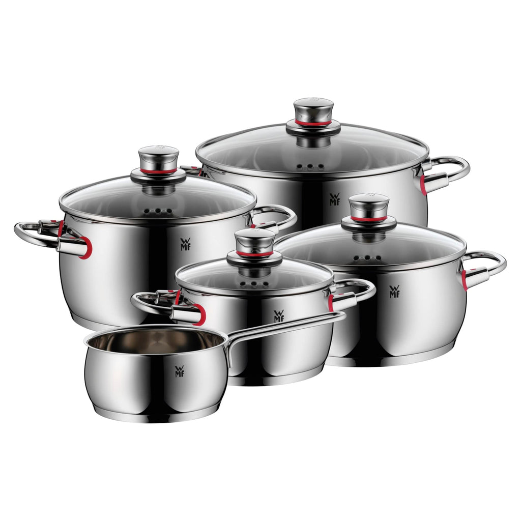 WMF Quality One Topfset Induktion 5-teilig, Kochtopf Set mit Glasdeckel, Cromargan Edelstahl poliert, Induktions Töpfe Set unbeschichtet, Dampföffnung, für alle Herdarten geeignet