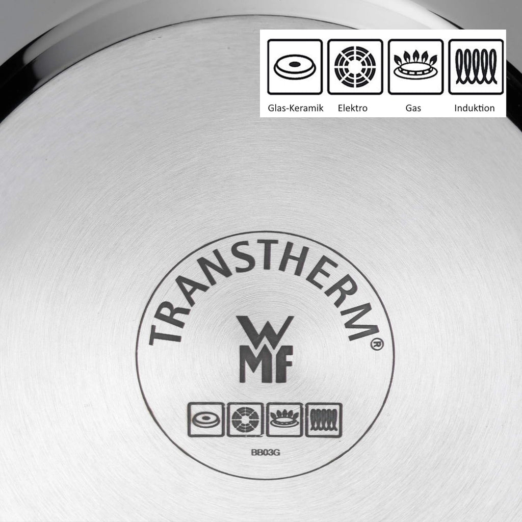 WMF Nudeltopf mit Sieb 24 cm Induktion, Kochtopf groß 7l, Spaghettitopf mit Glasdeckel, Cromargan Edelstahl poliert, Pastatopf