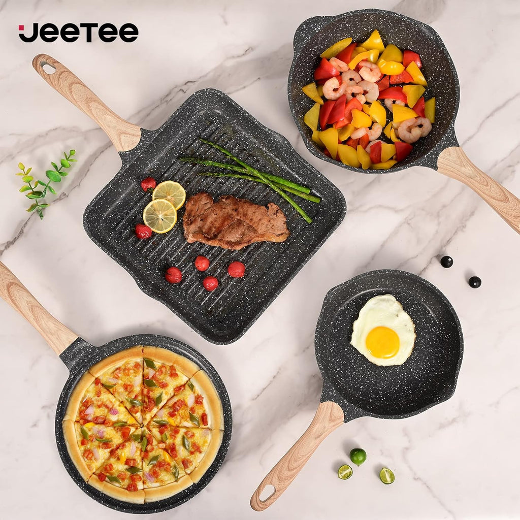 JEETEE Familie Topfsets Pfannenset 23-Teilig, Antihaft-Granit Topf und Pfannenset, Topfset Induktion, Perfekt für ein neues Geschenk zu Hause, Für alle Herdtypen Geeignet, Grau